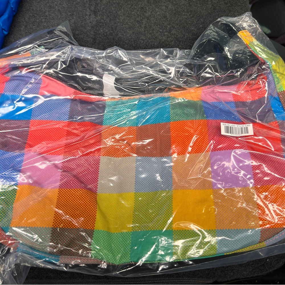 BNWT BAGGU Madras Medium Crescent Colorful Checkered Crossbody Bag